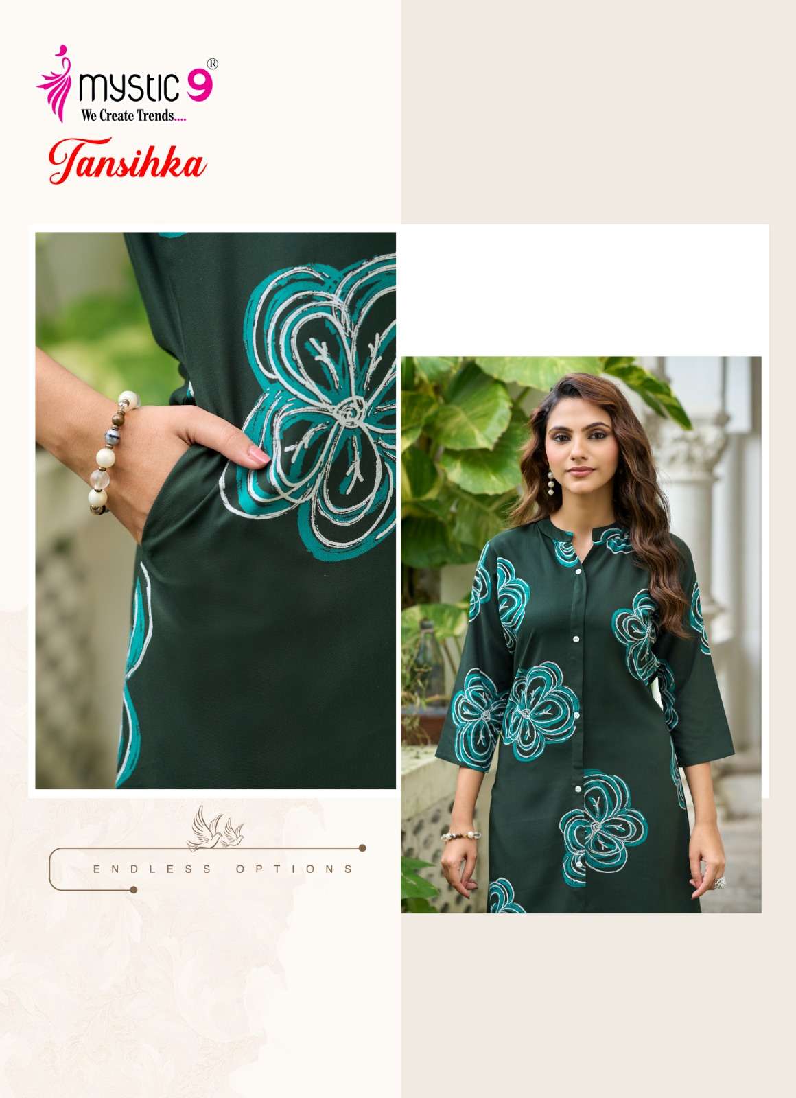 MYSTIC 9 TANISHKA VOL 1 HEAVY VISCOSE PRINT A LINE CUT CORD SET SURAT BRAND WHOLESALER 
